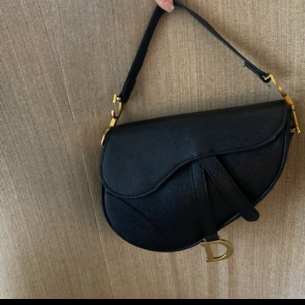 Black genuine leather Saddle Bag 25cm - Picture 3 of 5